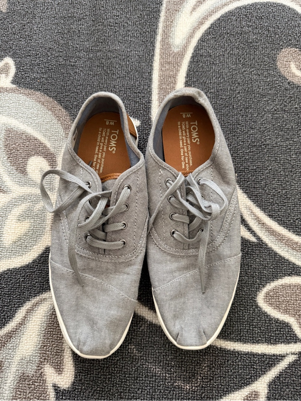TOMS Women's Grey Canvas Lace-Up Sneakers